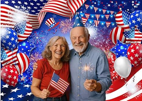 7x5ft Patriotic Photography Backdrop American Flag Balloon President Day Party Banner