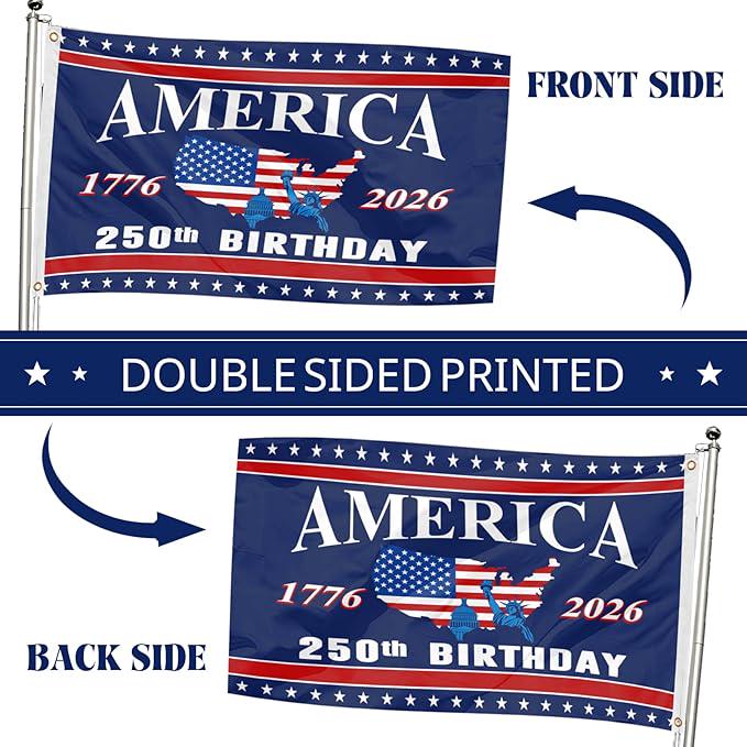 America 250 Flag 3x5 Ft Double Sided 3 Layers President Day Birthday Decoration