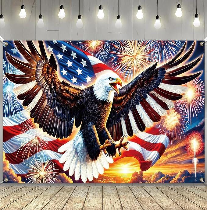 America President Day Backdrop Banner 71x43 Inch US Flag Bald Eagle Patriotic Party