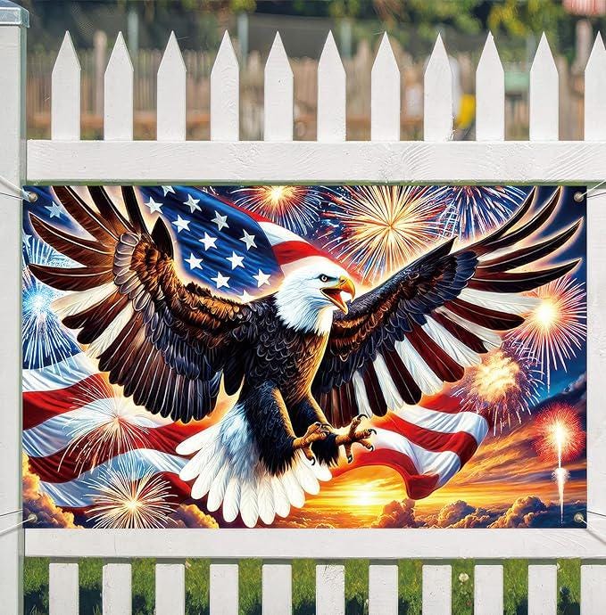 America President Day Backdrop Banner 71x43 Inch US Flag Bald Eagle Patriotic Party