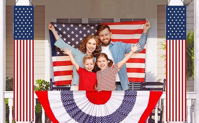 President Day Decorations Memorial Day Indoor Outdoor Hanging American Flag Banners 2 Pcs
