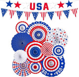 President Day Patriotic Decorations Set Red White Blue Paper Fans USA Banner Memorial Day