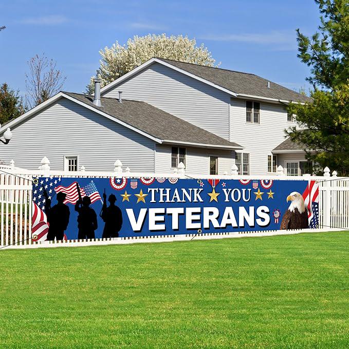Veterans Day Decoration Banner 120x20 Inch America President Day Backdrop Porch Lawn Garden Decor