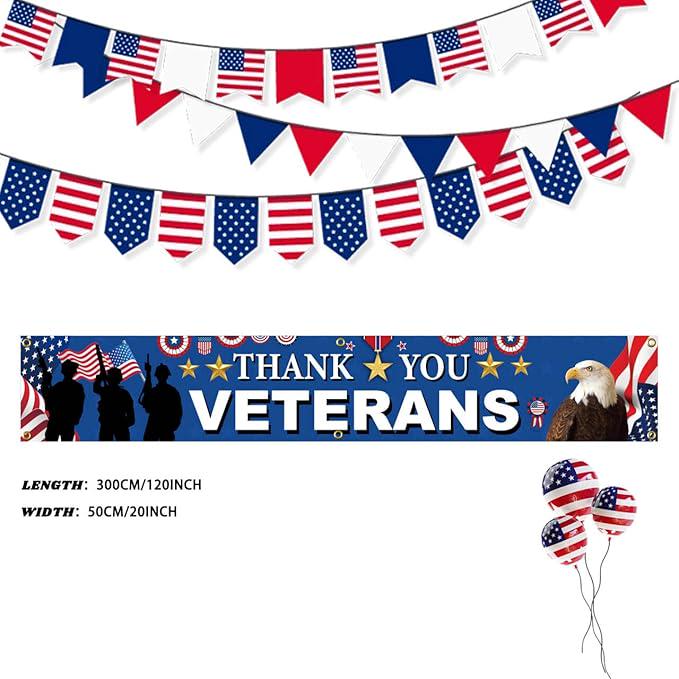 Veterans Day Decoration Banner 120x20 Inch America President Day Backdrop Porch Lawn Garden Decor