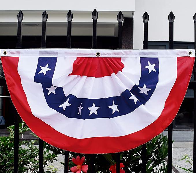 2x4 Ft Pleated Fan Flag 2 Pack Patriotic American Bunting President Day Decoration