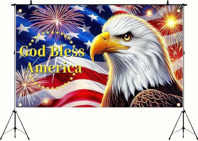 President Day Background Banner 71x43 Inch US Flag Bald Eagle Patriotic Party Supplies