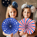 Patriotic Decor Set: USA Banner, Red White Blue Fans, Pom Poms