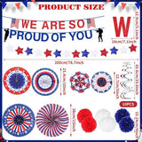 Patriotic Decor Set: 'Proud of You' Banner, Red White Blue Fans, Pom Poms