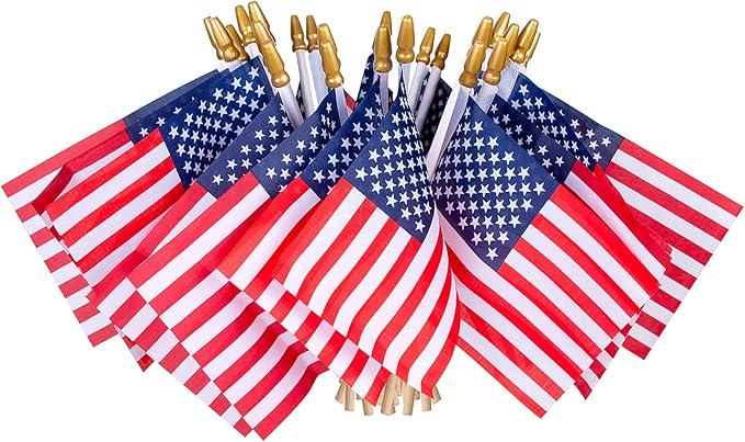 Mini American Flags on Sticks, Patriotic Party Decorations (Set of 24)