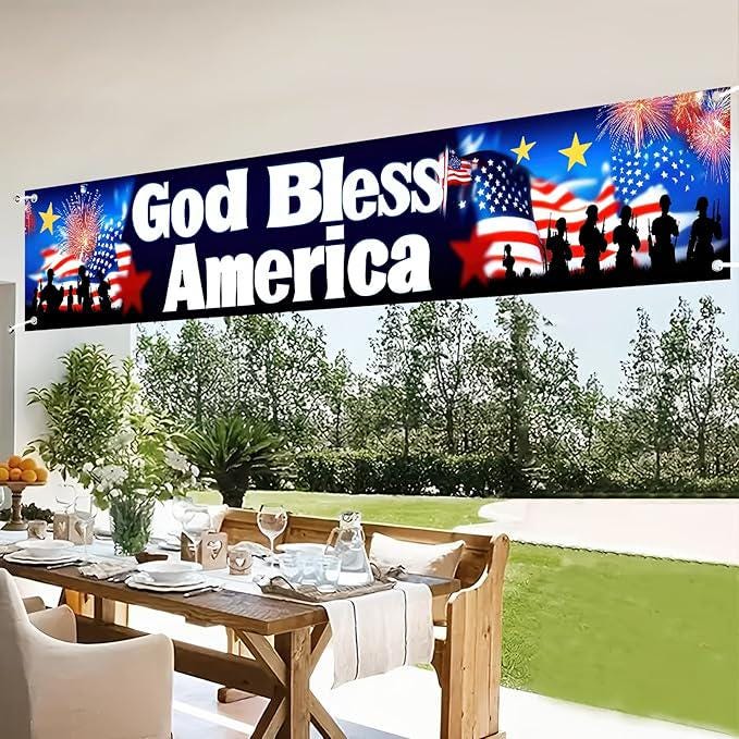 God Bless America Banner 118x20 Inch President Day Outdoor Yard Party Patriotic Decor