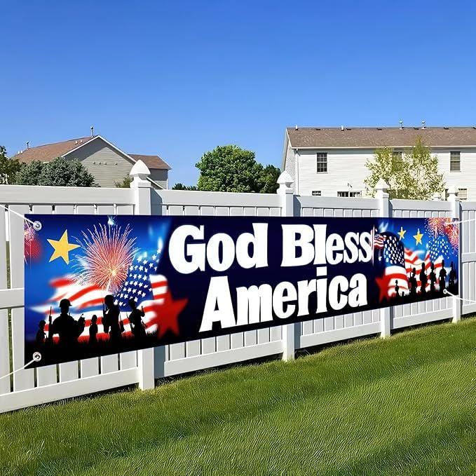 God Bless America Banner 118x20 Inch President Day Outdoor Yard Party Patriotic Decor