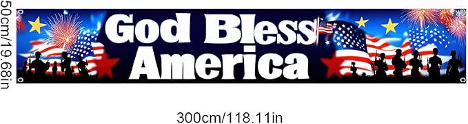 God Bless America Banner 118x20 Inch President Day Outdoor Yard Party Patriotic Decor