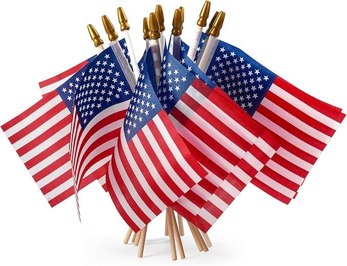 Mini American Flags on Stick (4x6 Inch), Patriotic Decor, Set of 12