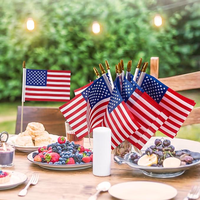 Mini American Flags on Stick (4x6 Inch), Patriotic Decor, Set of 12