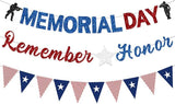 Pre Strung Memorial Day Banner Decorations Glitter Red Blue Silver Patriotic President Day Garland