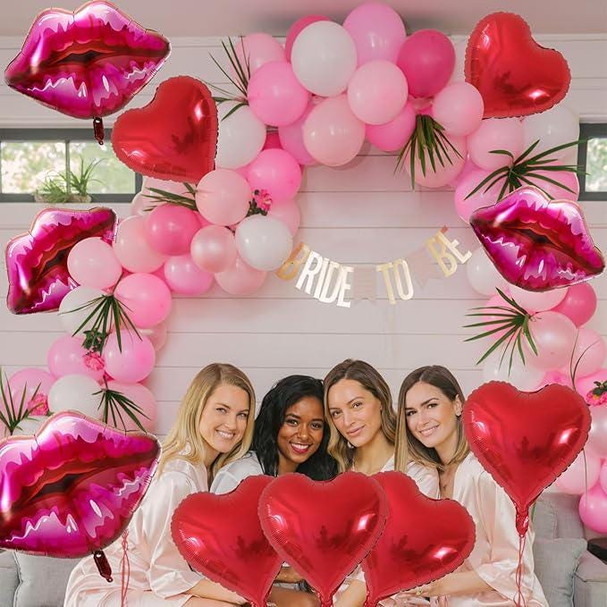 10 Pcs Red Heart Lip Balloons with Ribbon for Valentines Day Wedding Anniversary Party Decor