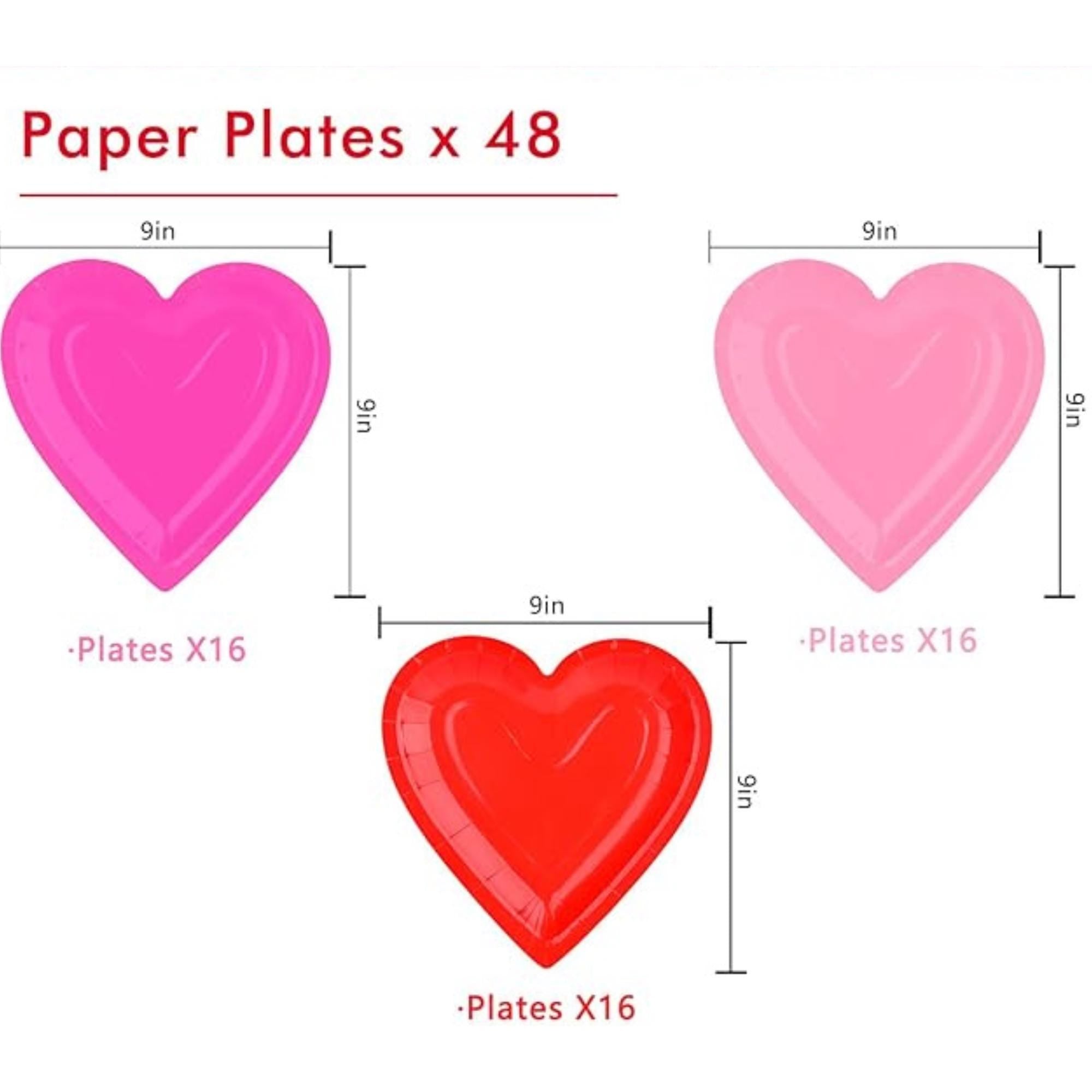 48 Pcs Heart Shaped Paper Plates Romantic Red Tableware for Valentines Day Party
