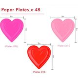 48 Pcs Heart Shaped Paper Plates Romantic Red Tableware for Valentines Day Party