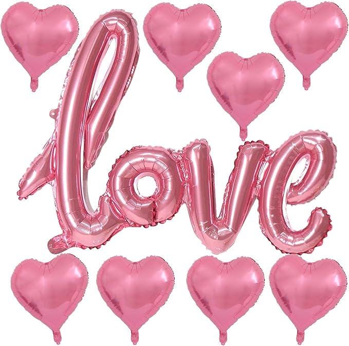 Light Pink I Love You Balloons with 18 Inch Red Heart Foil Balloons for Valentines Party