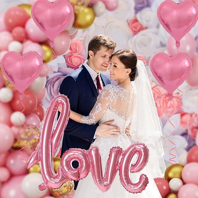 Light Pink I Love You Balloons with 18 Inch Red Heart Foil Balloons for Valentines Party