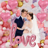 Light Pink I Love You Balloons with 18 Inch Red Heart Foil Balloons for Valentines Party