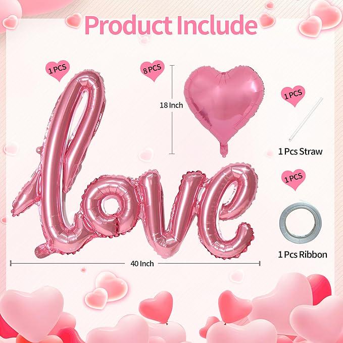 Light Pink I Love You Balloons with 18 Inch Red Heart Foil Balloons for Valentines Party