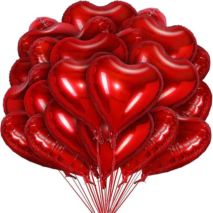 100 Pcs Red Heart Foil Balloons 18 Inch Valentines Day Love Balloon Party Decor