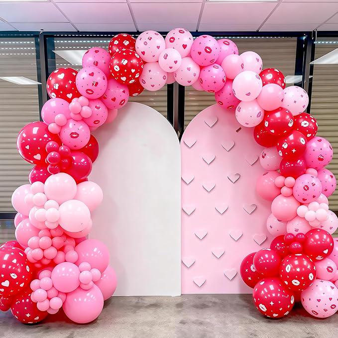 Red Pink Printed Balloons Light Pink and Red Lip Kiss Balloons for Valentines Day Party Wedding Decor