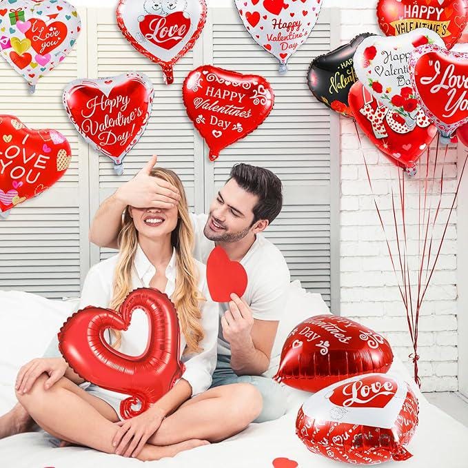 60 Pcs Valentines Day Balloon Set 18 Inch Heart Foil Balloons I Love You Party Decor