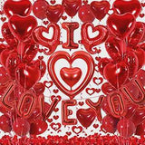 Red I Love You Balloons with Heart and Rose Petals for Valentines Day Wedding Party Decor