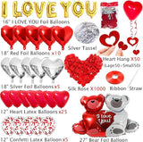 54 Pcs I Love You Heart Balloons with 1000 Silk Rose Petals and Bear for Valentines Day Wedding Party