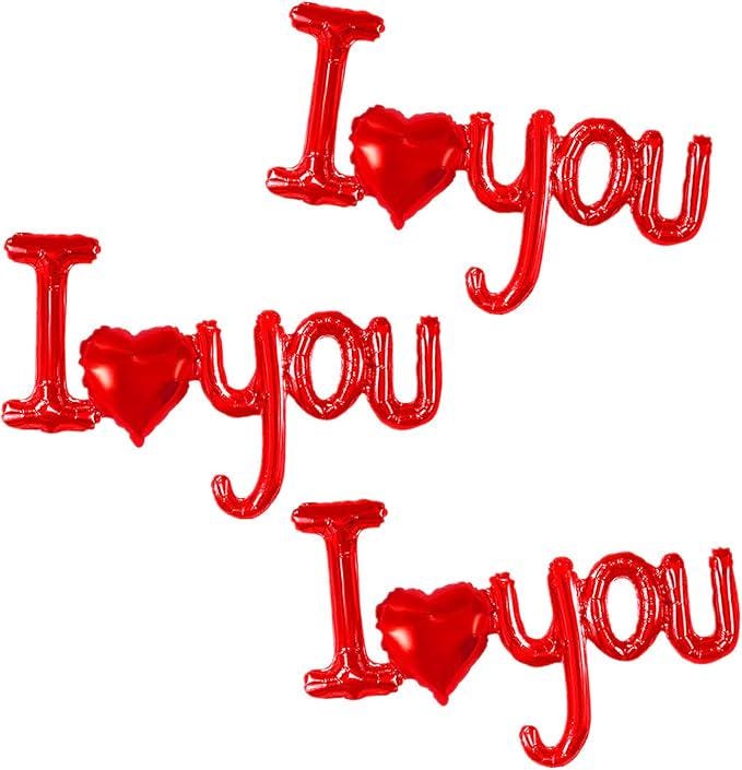 I Love You Balloons 3 Pcs Red Heart Letter Foil Balloons Banner for Valentines Day Wedding Party