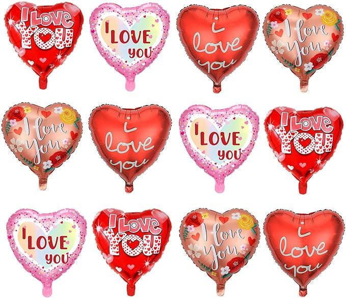 20 Pcs I Love You 18 Inch Red Heart Foil Balloons for Valentines Day Wedding Party