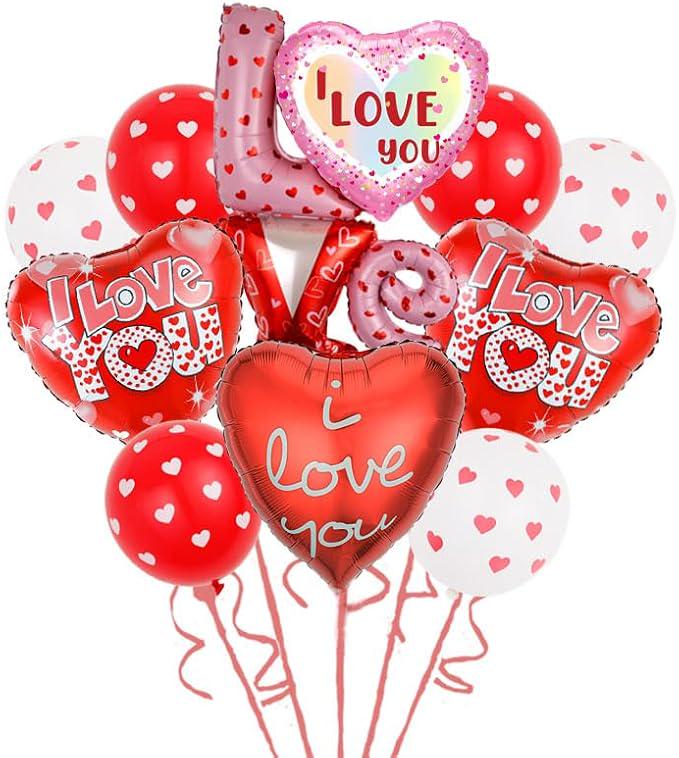 20 Pcs I Love You 18 Inch Red Heart Foil Balloons for Valentines Day Wedding Party
