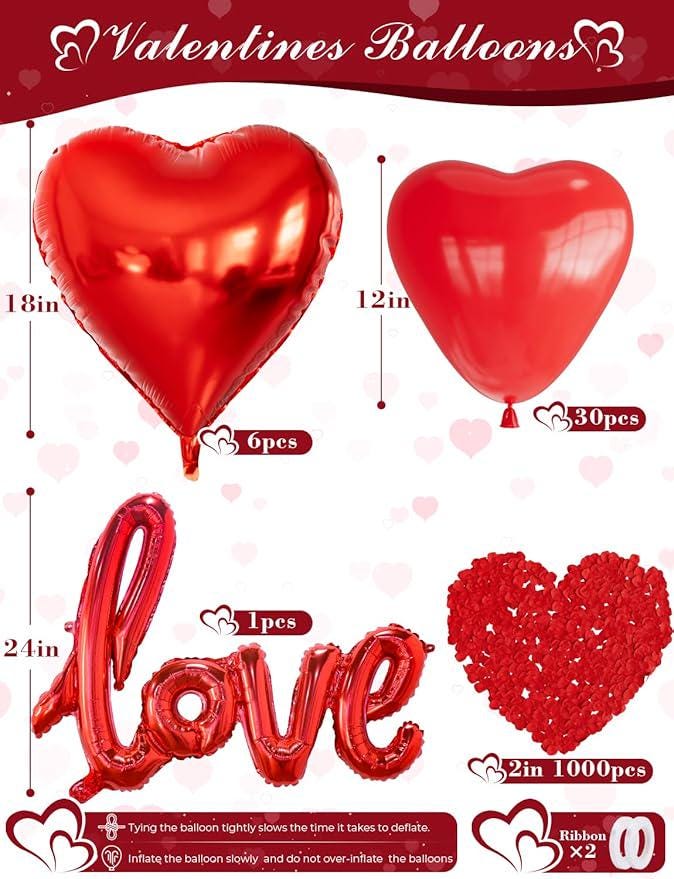 Valentines Day Balloons Set I Love You Love Bear Red Heart Balloons with 1000 Rose Petals