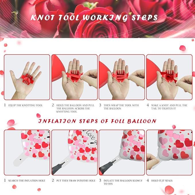 Valentines Day Balloons Kit I Love You Love Bear Red Heart Balloons with 500 Rose Petals