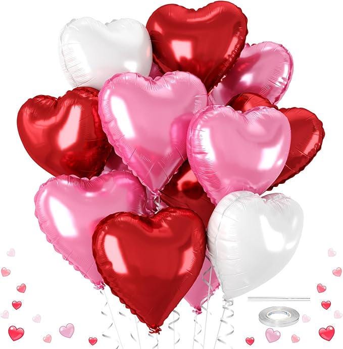12 Pcs Pink and Red 18 Inch Heart Foil Balloons for Valentines Day Wedding Party Decor