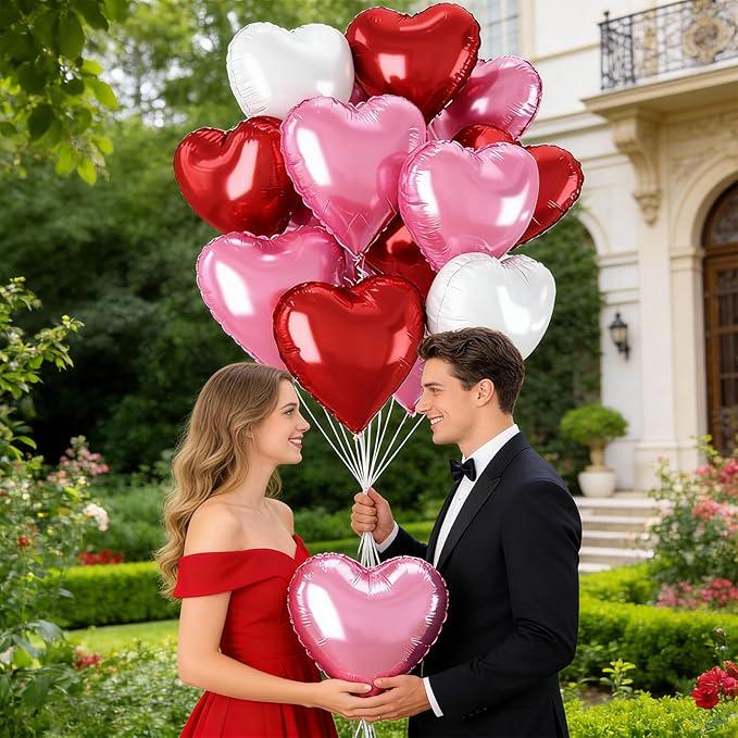 12 Pcs Pink and Red 18 Inch Heart Foil Balloons for Valentines Day Wedding Party Decor