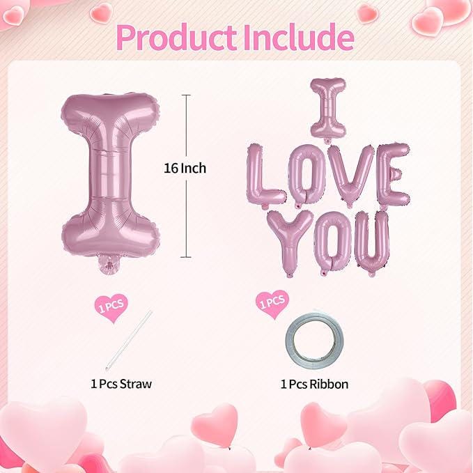 16 Inch Pink I Love You Letter Foil Balloons for Valentines Day Wedding Party Decor