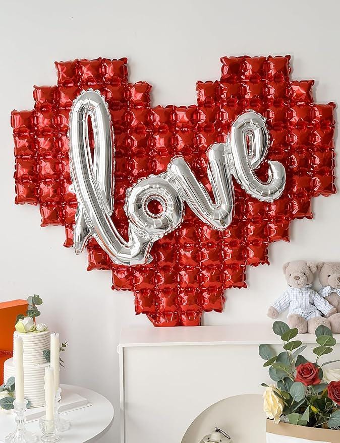 55 Inch Red Heart Love Balloons Silver Foil Balloon Letters for Valentines Day Wedding Party