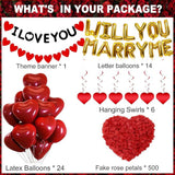 545 Pcs Gold Will You Marry Me Balloons Heart Foil I Love You Banner with Rose Petals for Engagement Wedding