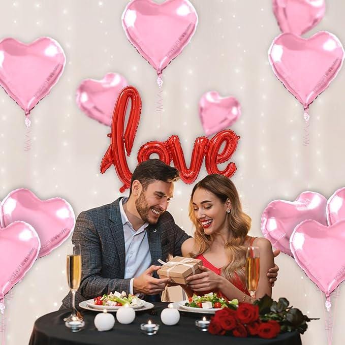 15 Pcs Pink Heart Shaped Balloons 18 Inch Love Foil Balloons for Valentines Day Wedding Party