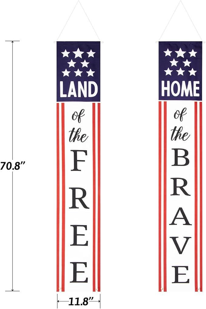 Presidents Day Patriotic Home of the Brave Outdoor Banner Door Porch Yard Decor