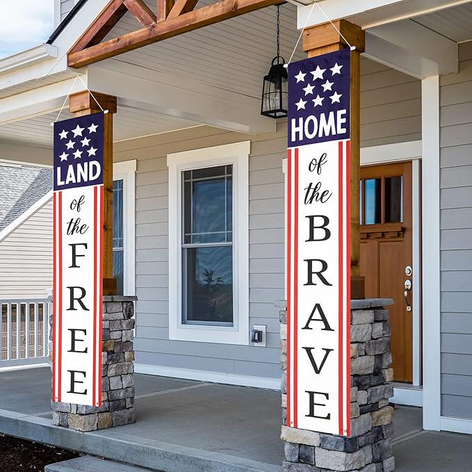 Presidents Day Patriotic Home of the Brave Outdoor Banner Door Porch Yard Decor