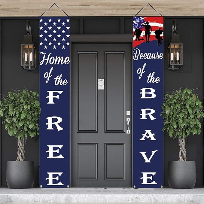 American Flag Patriotic Soldier Porch Sign Banner Yard Indoor Outdoor Presidents Day Decor
