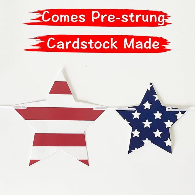 Patriotic Star Garland Banner Red White Blue Stars Presidents Day Holiday Hanging Decor