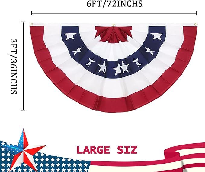 American Pleated Fan Flag (3x6 Ft) - Patriotic USA Bunting, Presidents Day Decor