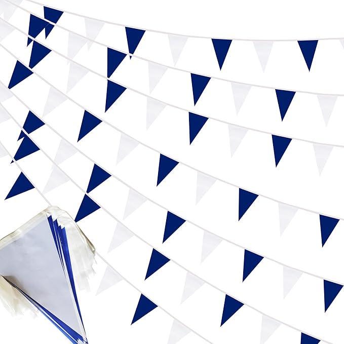 50 Feet Dark Blue White Pennant Banner Triangle Bunting Flags Party Decorations 30 Pcs