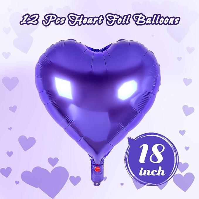 12 Pcs Purple Heart Balloons 18 Inch Love Balloon Valentines Wedding Party Decor