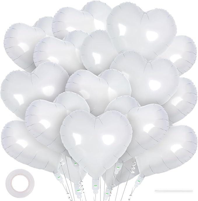 24 White Heart Balloons 18 Inch Love Valentines Wedding Birthday Party Decor